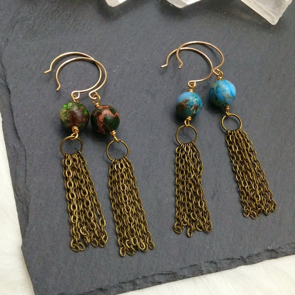 Jasper Tassel Earrings - Round