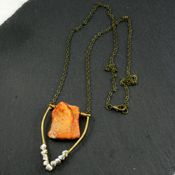 Mini Howlite Emblem Necklace - Orange