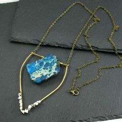 Large Howlite Emblem Necklace - Blue