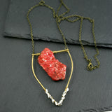 Large Howlite Emblem Necklace - Red