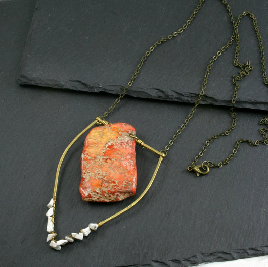 Large Howlite Emblem Necklace - Orange