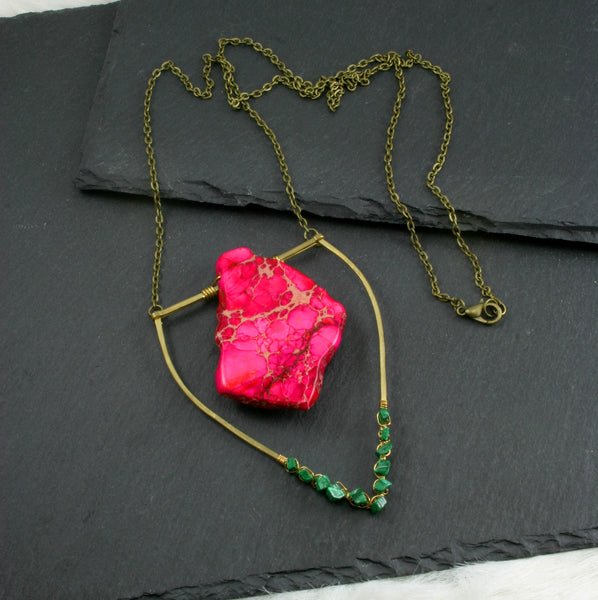 Large Malachite Emblem Necklace - Pink