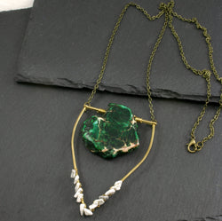 Large Howlite Emblem Necklace - Dark Green