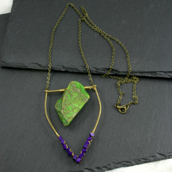 Large Lapis Lazuli Emblem Necklace - Apple Green