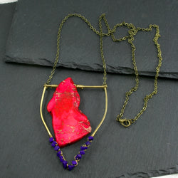 Large Lapis Lazuli Emblem Necklace - Pink