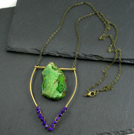 Large Lapis Lazuli Emblem Necklace - Green