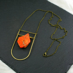 Large Shield Necklace - Neon Orange