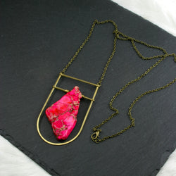 Large Shield Necklace - Neon Pink