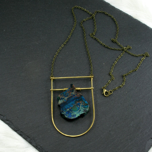 Large Shield Necklace - Dark Blue