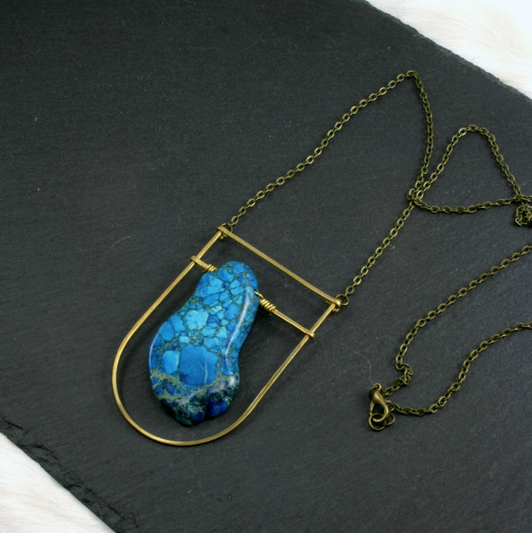 Large Shield Necklace - Bright Blue