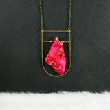 Large Shield Necklace - Neon Pink