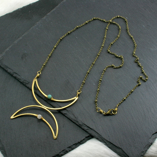Twin Moon Necklace - Amazonite