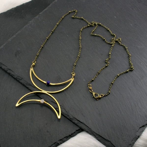 Twin Moon Necklace - Lapis Lazuli